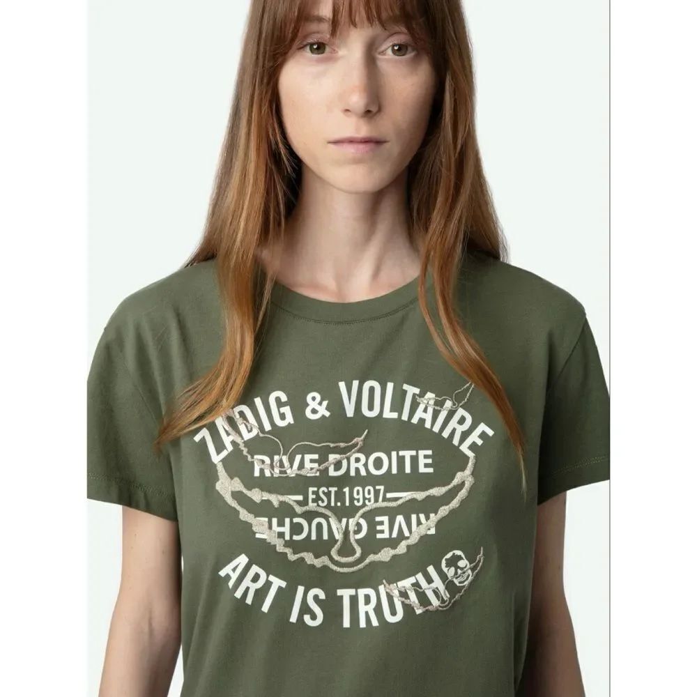 Zadig & Voltaire Walk Wings Insignia T-shirt in Olive Size L ~ NWOT